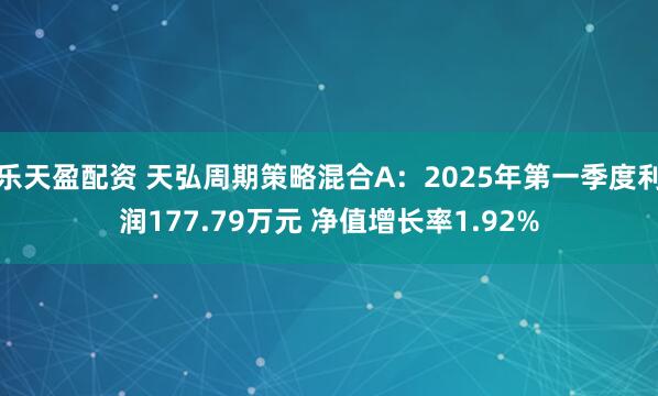 乐天盈配资 天弘周期策略混合A：2025年第一季度利润177.79万元 净值增长率1.92%