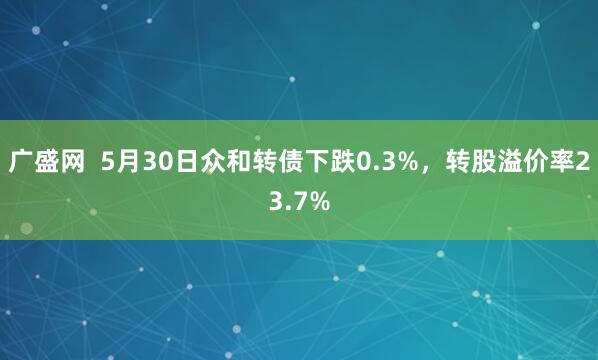 广盛网  5月30日众和转债下跌0.3%，转股溢价率23.7%